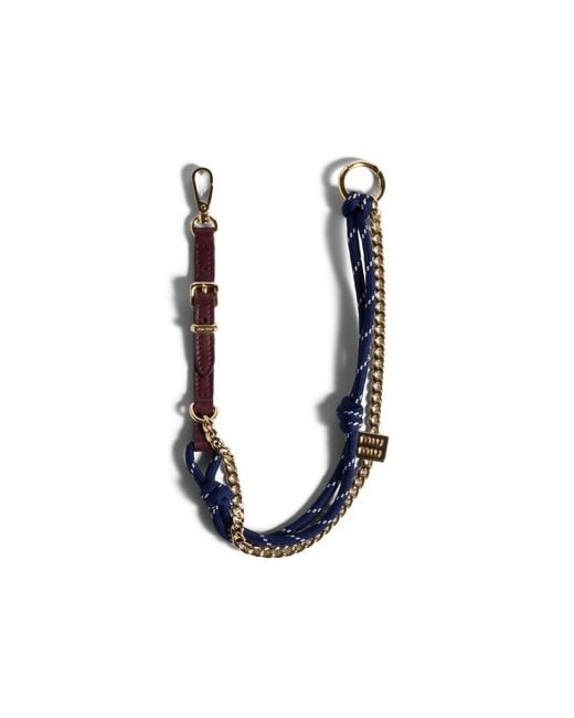 Miu Miu Blue Leather, Cord And Metal Trick Keyring