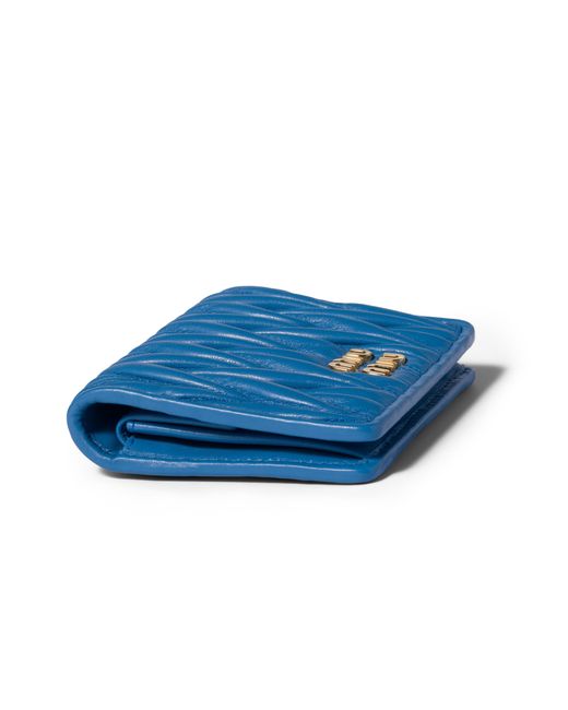 Miu Miu Blue Small Matelassé Nappa Leather Wallet