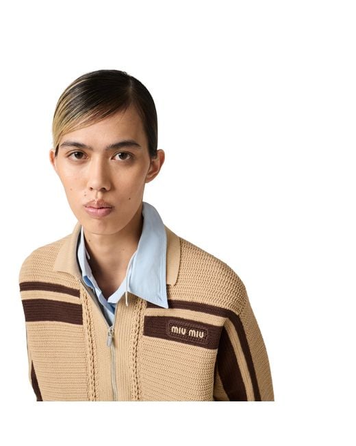 Miu Miu Natural Cotton Crochet Cardigan