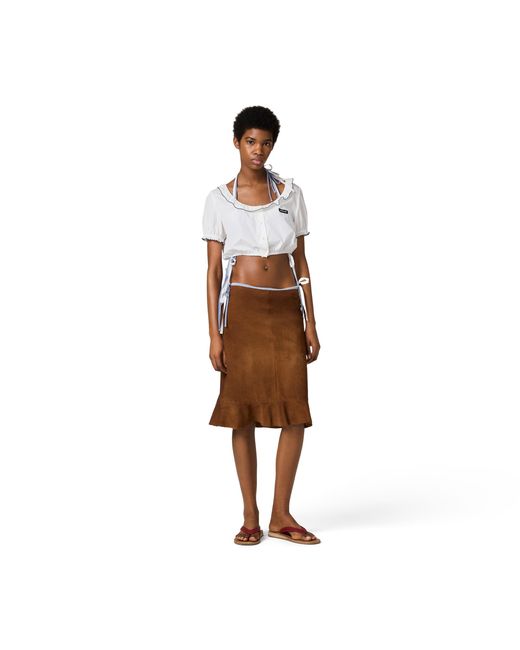 Miu Miu White Embroidered Poplin Crop Top