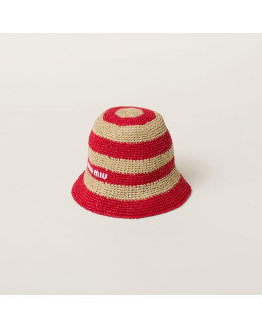 Miu Miu Red Woven Fabric Hat