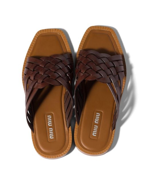 Miu Miu Brown Leather Slides