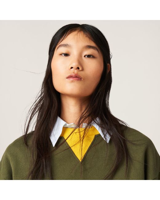 Miu Miu Green Cotton Fleece Sweatshirt With Embroidered Logo