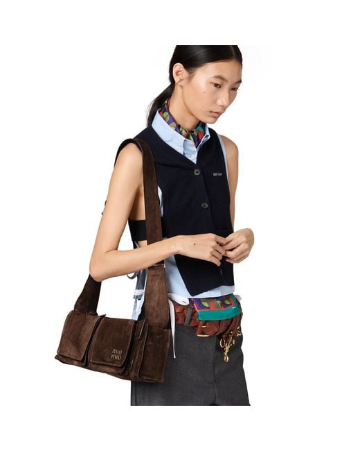 Miu Miu Brown Utilitaire Suede Shoulder Bag