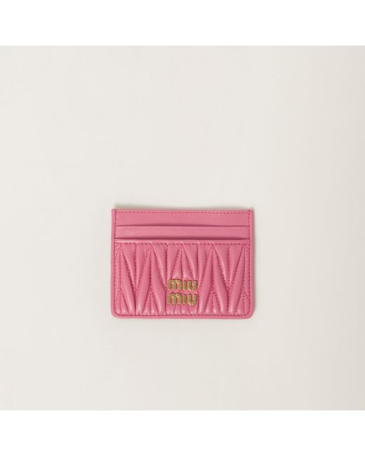 Miu Miu Pink Matelassé Nappa Leather Card Holder