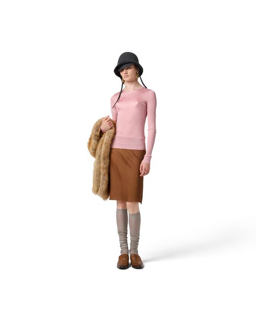 Miu Miu Pink Silk V-Neck Sweater
