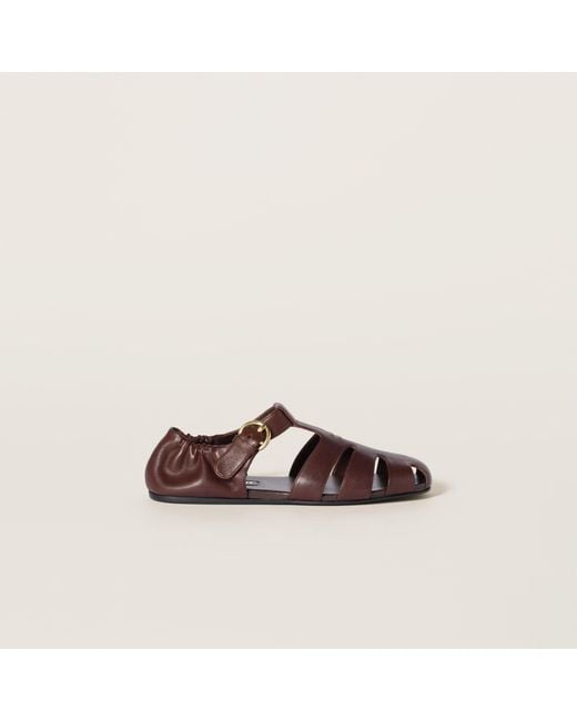 Miu Miu Brown Ruches Nappa Leather Fisherman's Sandals