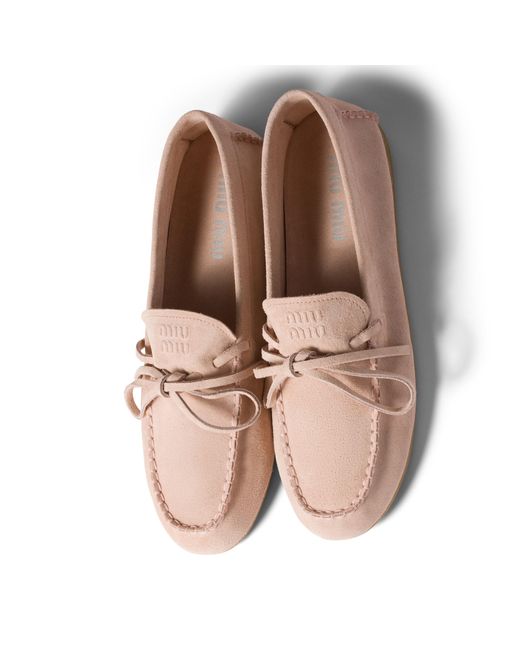 Miu Miu Pink Suede Deck Loafers