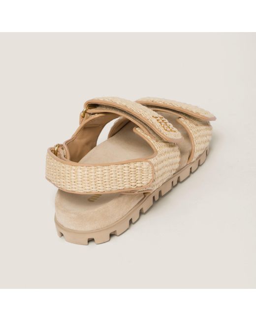 Miu Miu Natural Sporty Raffia-Effect Woven Fabric Sandals