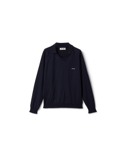 Miu Miu Blue Wool Polo Sweater