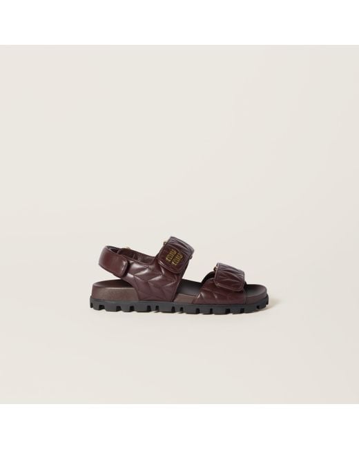 Miu Miu Brown Sporty Matelassé Nappa Leather Sandals