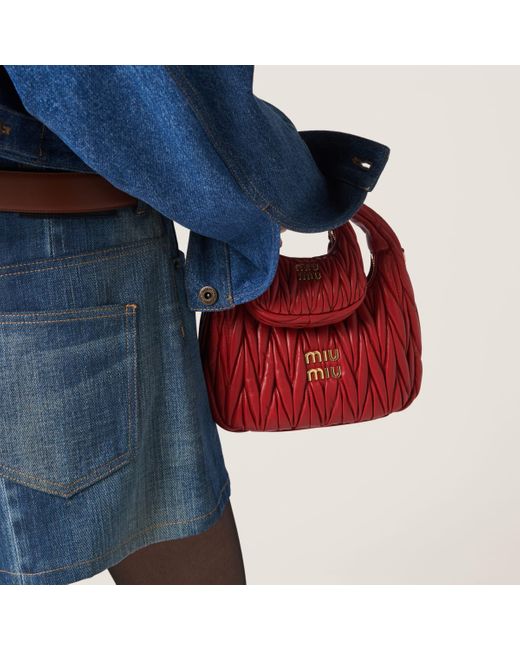 Miu Miu Red Wander Matelassé Nappa Leather Micro Hobo Bag