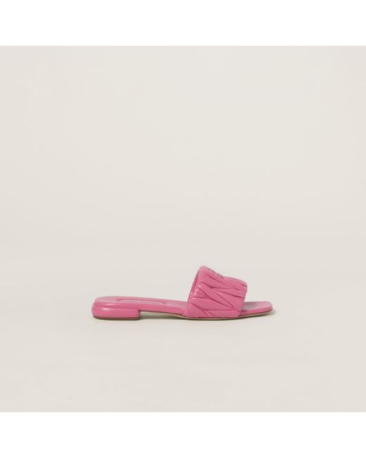 Miu Miu Pink Matelassé Nappa Leather Slides