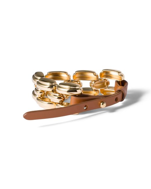 Miu Miu Metallic Metal And Leather Bracelet