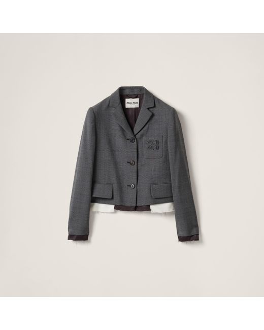 Miu Miu Gray Single-Breasted Prince Of Wales Check Blazer