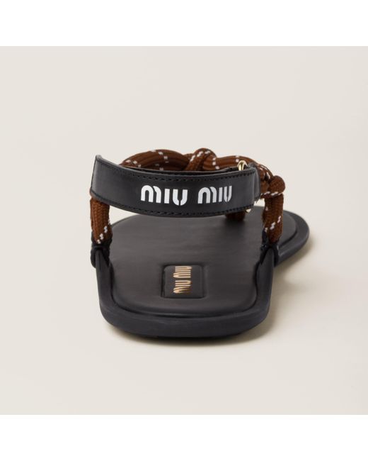 Miu Miu Brown Riviere Cord And Leather Sandals