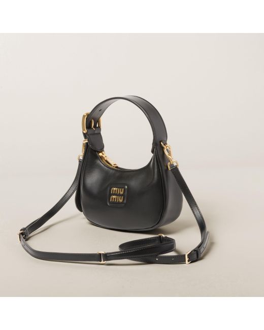 Miu Miu Leather Hobo Bag in Black | Lyst UK