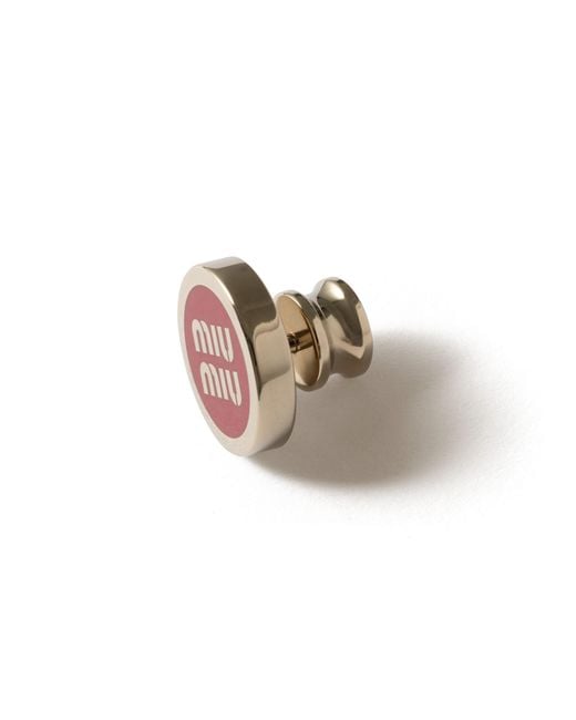 Miu Miu Red Enameled Metal Logo Brooch
