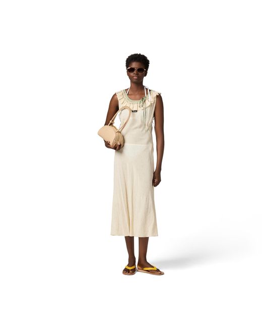 Miu Miu Natural Embroidered Marocain Crepe Dress