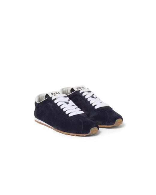 Miu Miu Blue Plume Suede Sneakers