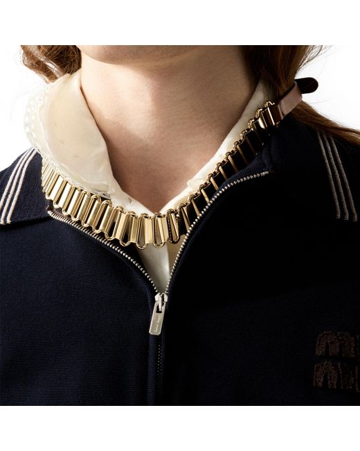 Miu Miu Metallic Metal And Leather Necklace