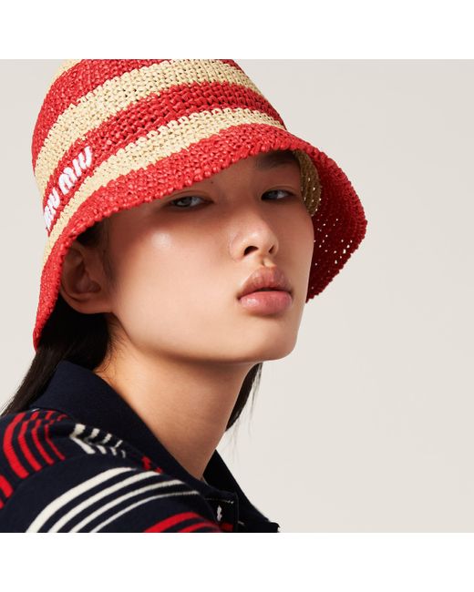 Miu Miu Red Woven Fabric Hat
