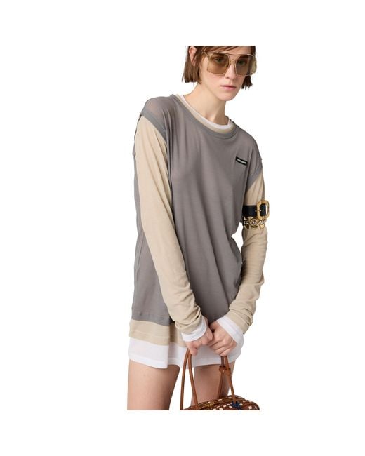 Miu Miu Gray Ribbed Jersey Dress