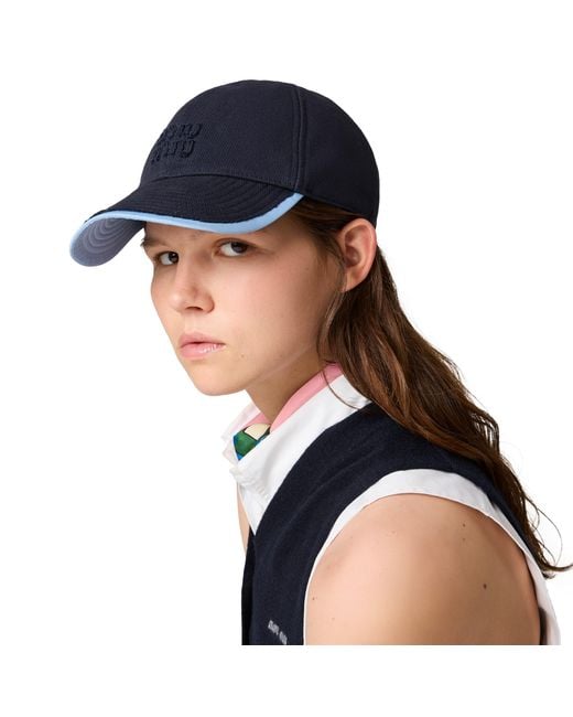 Miu Miu Blue Drill And Poplin Baseball Cap
