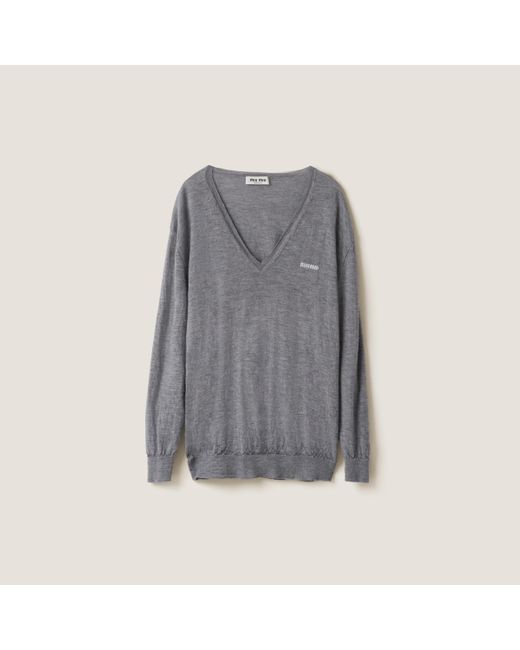 Miu Miu Gray V-Neck Cashmere Sweater
