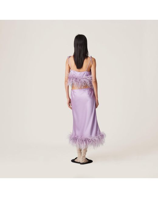 Miu Miu Purple Feather-trimmed Satin Skirt