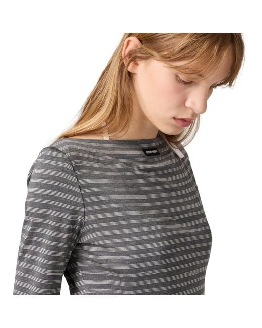 Miu Miu Gray Striped Jersey Top