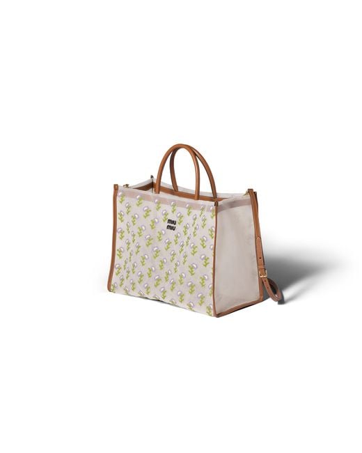 Miu Miu White Embroidered Mesh Shopping Bag