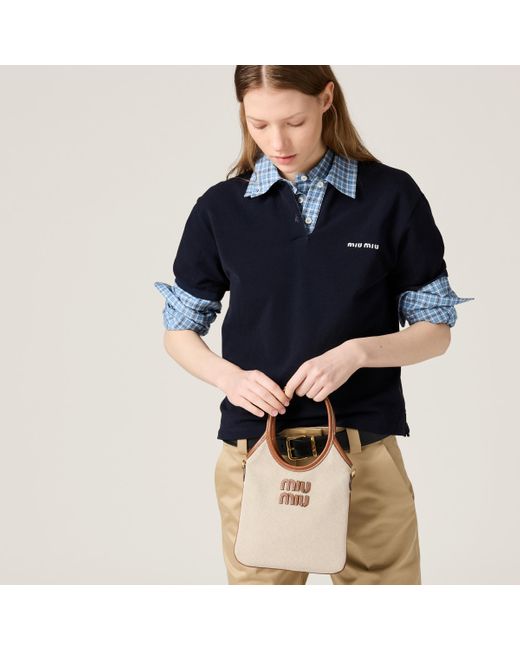 Miu Miu Natural Ivy Canvas And Leather Bag