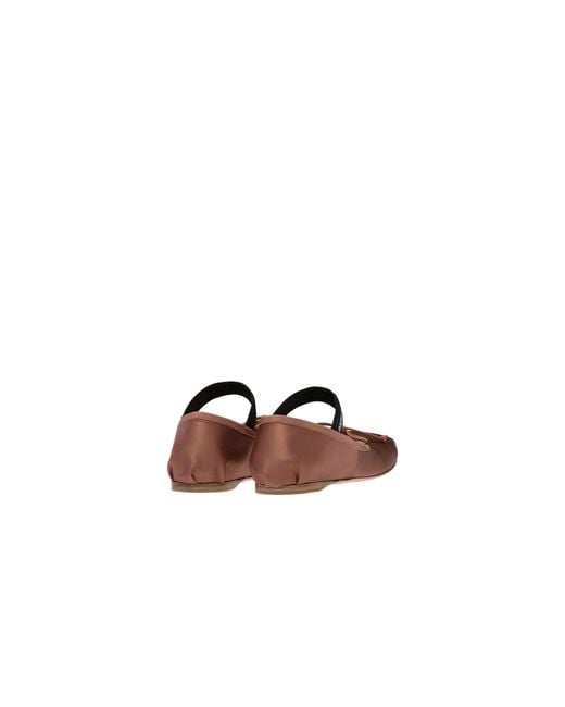 Miu Miu Brown Satin Slip-On Ballerina Shoes