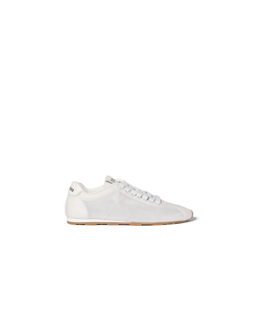 Miu Miu White Plume Mesh Fabric Sneakers
