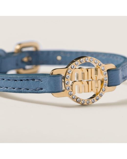 Miu Miu Blue Madras Leather Bracelet