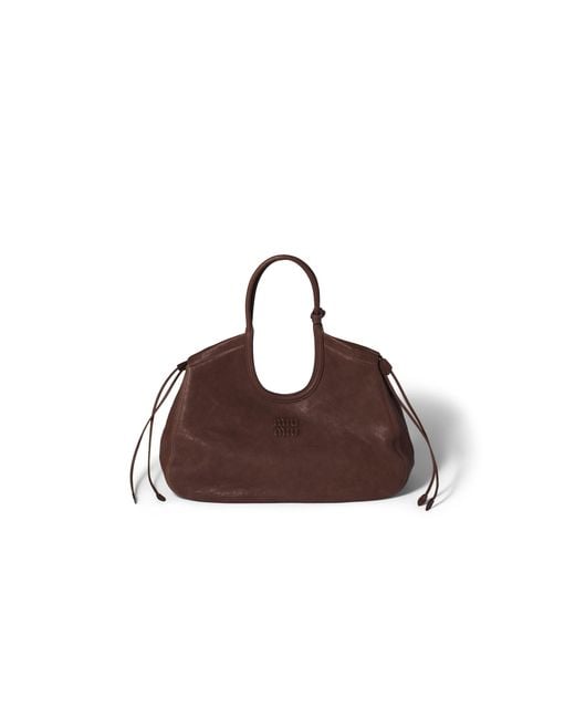 Miu Miu Brown Ivy Nappa Leather Shopping Bag