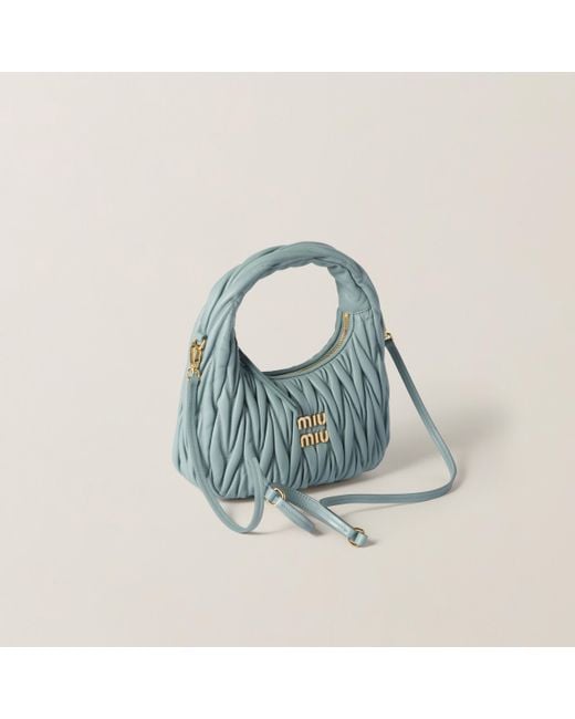 Miu Miu Blue Wander Matelassé Nappa Leather Hobo Bag