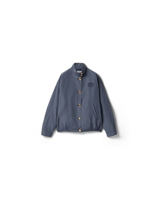 Miu Miu Blue Checked Technical Fabric Blouson Jacket