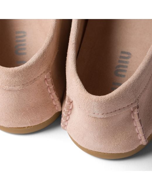 Miu Miu Pink Suede Deck Loafers