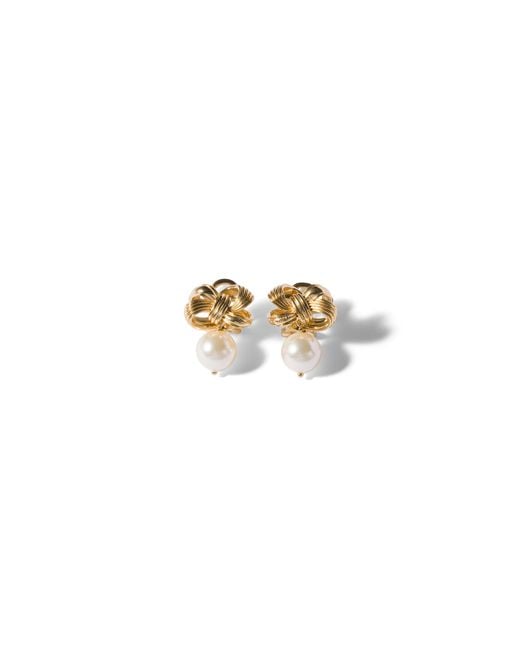 Miu Miu Metallic Metal And Pearl Earrings