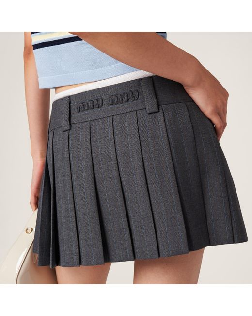 Miu Miu Black Pleated Pinstripe Skirt