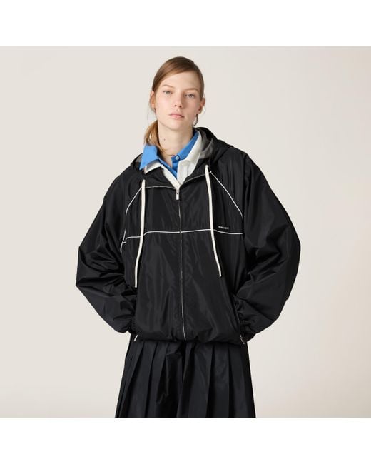 ブルゾン MIU MIU ML1220_163P_F0W1X TECHNICAL SILK ZIPPER BLOUSON Blue/amarena Red Technical Silk Zipper Blouson Jacket | Miu Miu