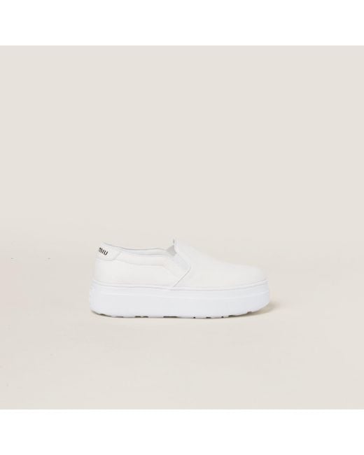 Miu Miu White Washed Cotton Drill Sneakers