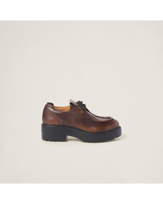 Miu Miu Brown Laced Fumã Leather Shoes