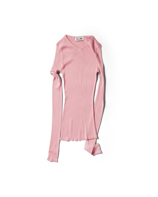 Miu Miu Pink Silk V-Neck Sweater