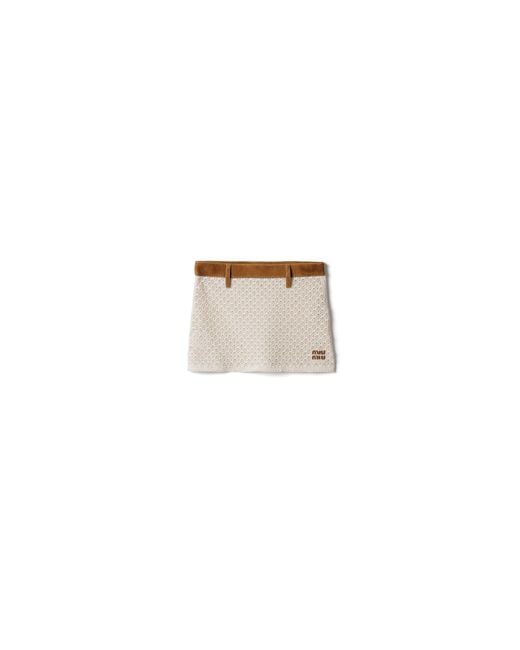 Miu Miu Natural Cotton And Suede Miniskirt