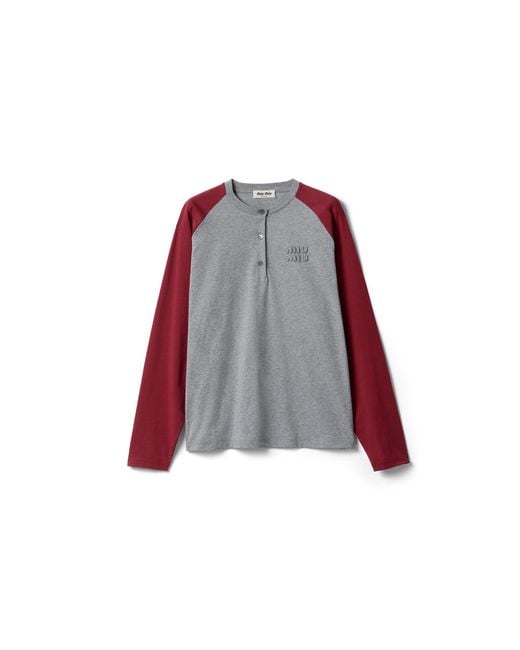 Miu Miu Red Cotton Jersey Henley Shirt