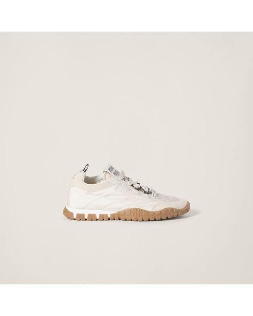 Miu Miu White Tyre Technical Fabric And Suede Sneakers