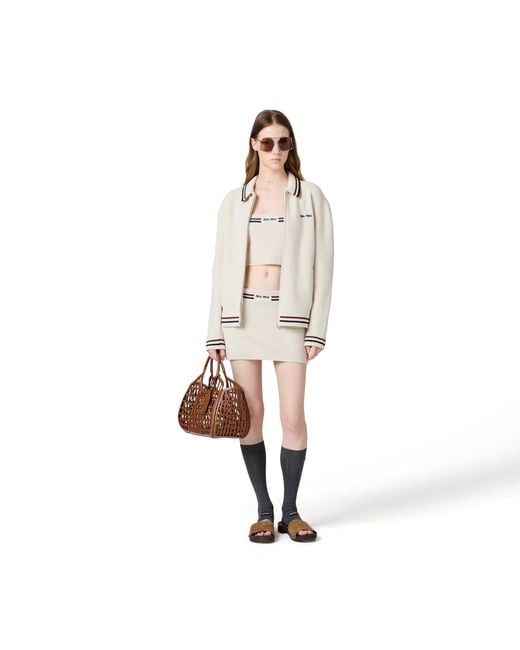 Miu Miu Natural Cotton Knit Zipper Cardigan